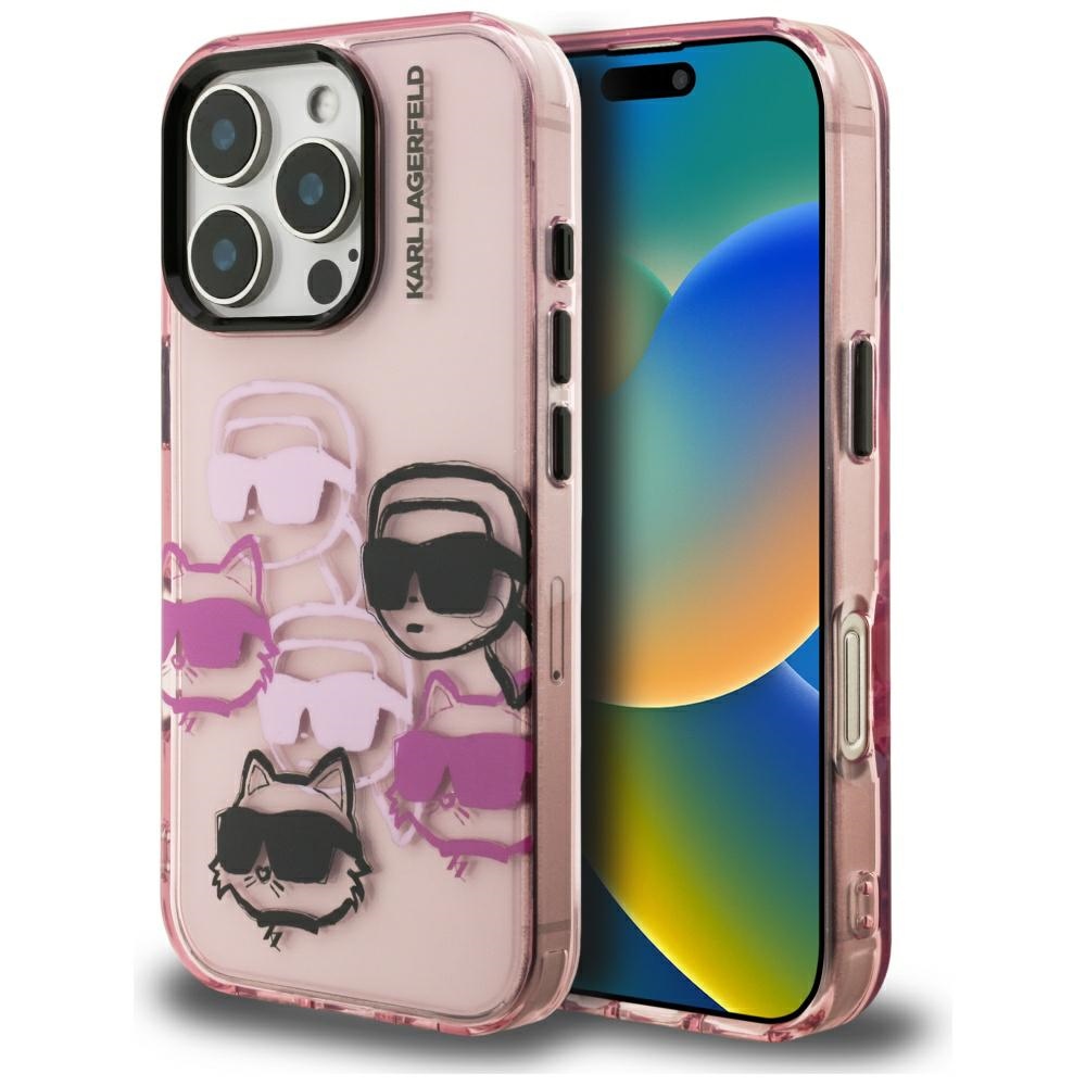Karl Lagerfeld IML Multi K&C Head Pattern Ümbris jaoks iPhone 16 Pro Max - Roosa