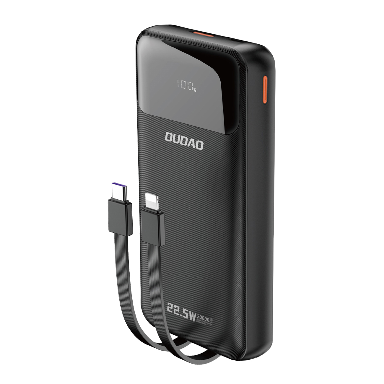 Dudao K15Pro Power Bank 20000mAh 22.5W PD USB-C / USB-A / sisseehitatud Lightning ja USB-C kaablid - must