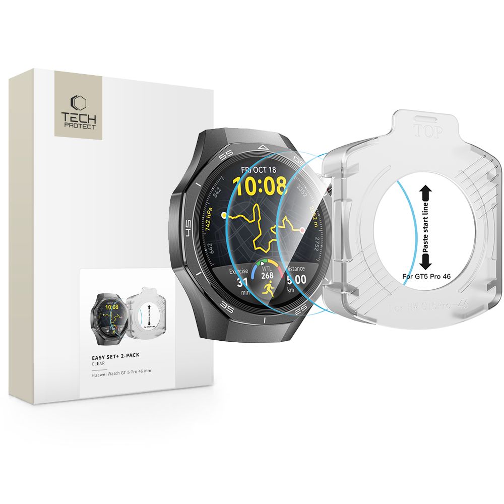 Tech-Protect Easy Set+ 2-pack karastatud klaas jaoks Huawei Watch GT 5 Pro 46 mm - läbipaistev