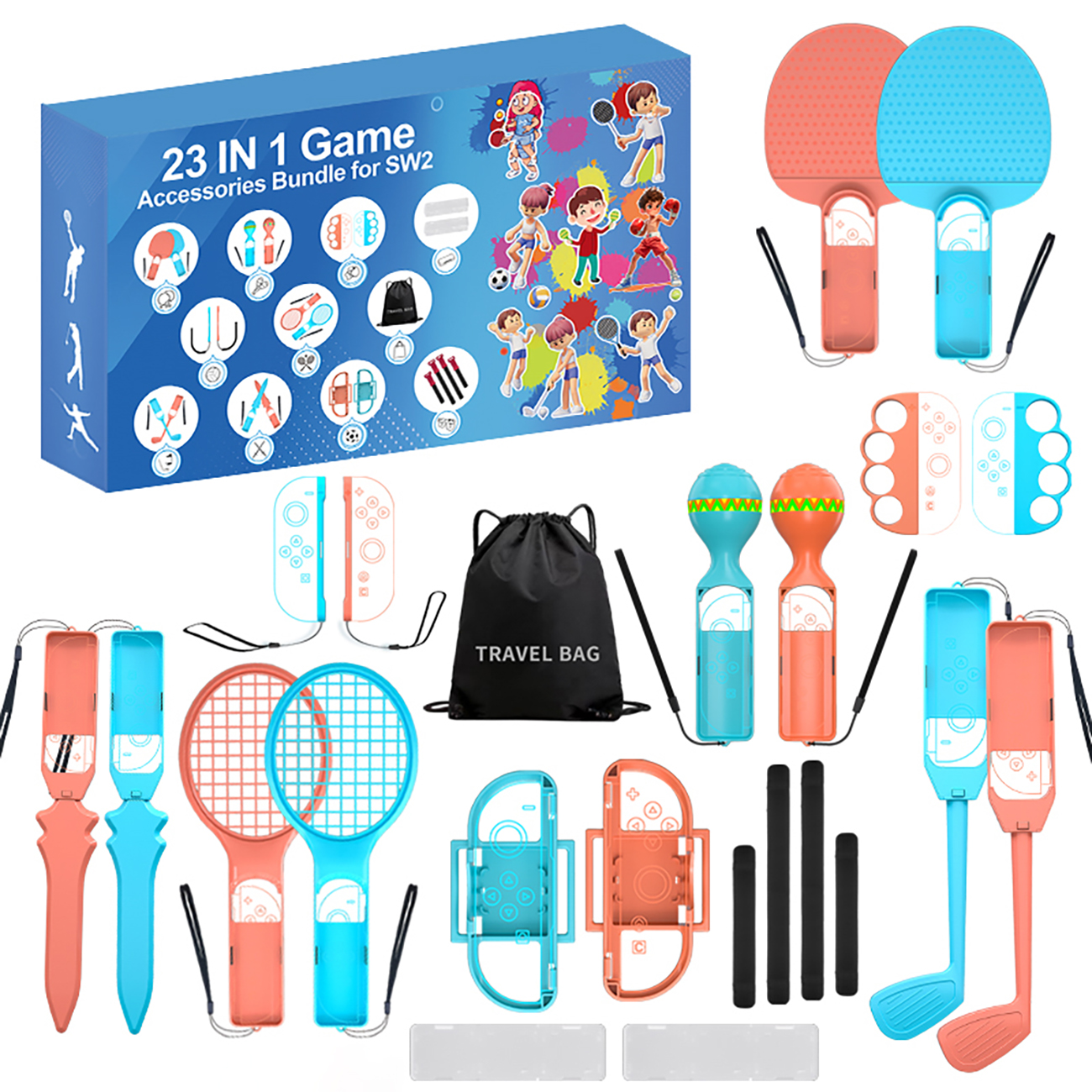 Nintendo Lüliti 23-in-1 Family Accessory Pakk 2 - oranž and sinine Komplekt