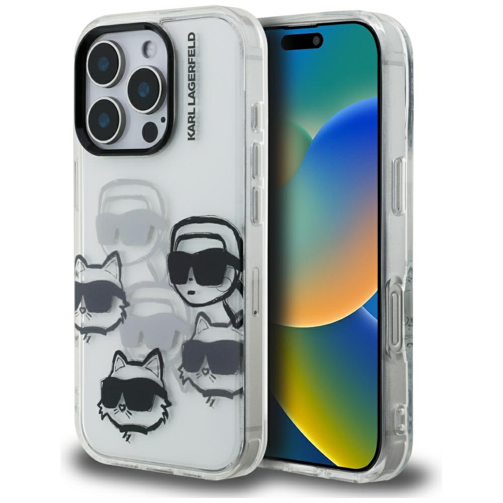 Karl Lagerfeld IML Multi K&C Head Pattern Ümbris jaoks iPhone 16 Pro Max - Läbipaistev