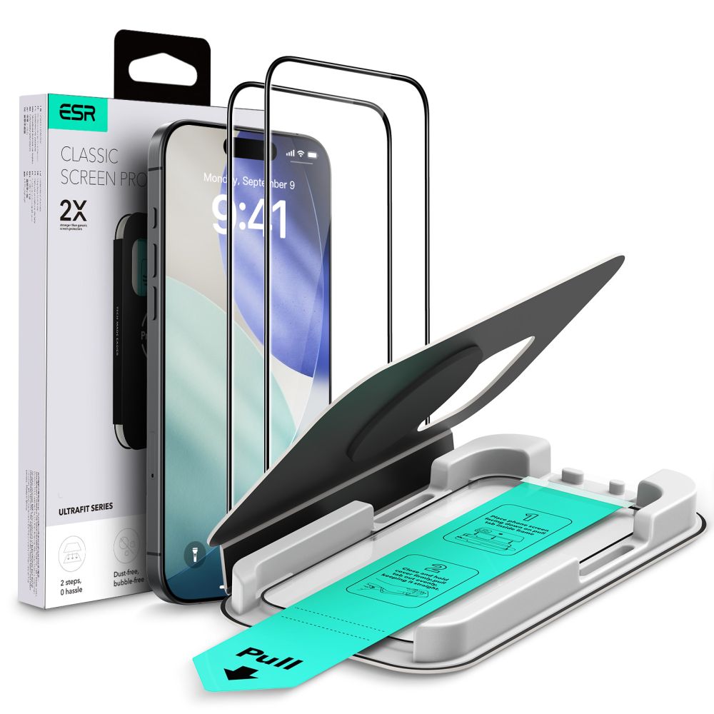 ESR UltraFit Karastatud klaas 2-pack jaoks iPhone 16 Pro / 17 - läbipaistev