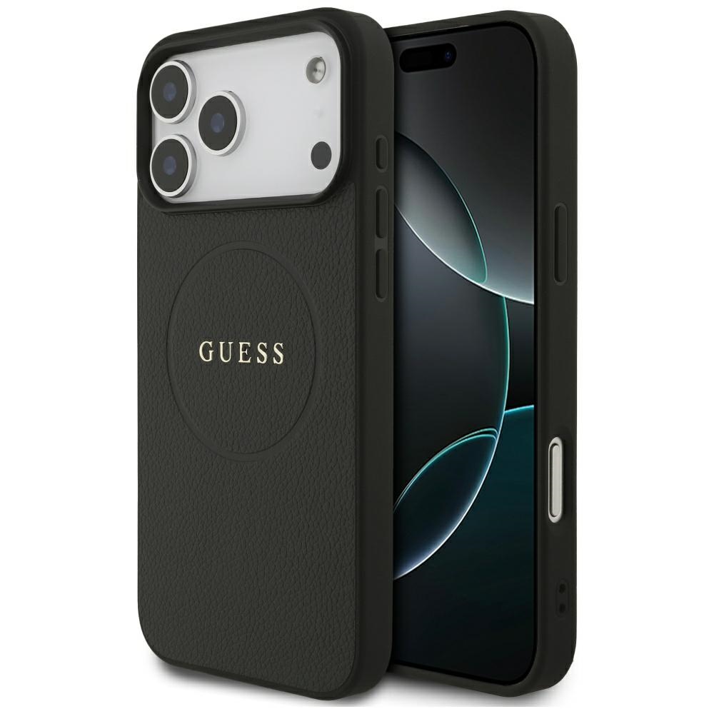 Guess Grained Ring MagSafe ümbris jaoks iPhone 17 Pro Max - must