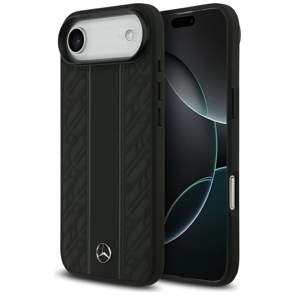 Mercedes Leather Laurel Leaves Stripes MagSafe чехол для iPhone 17 Air - черный