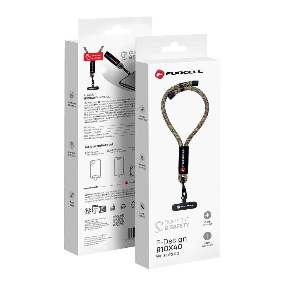 FORCELL F-DESIGN R10X40 wrist phone lanyard with adjustable length (max 20cm in the loop) roheline roosa purple