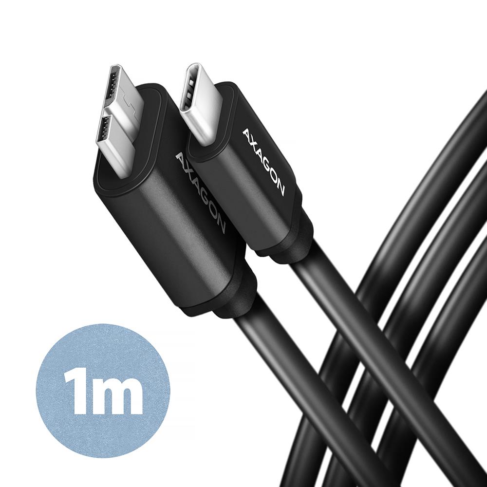 Axagon USB-C Micro-B kaabel 1m must BUMM3-CM10AB