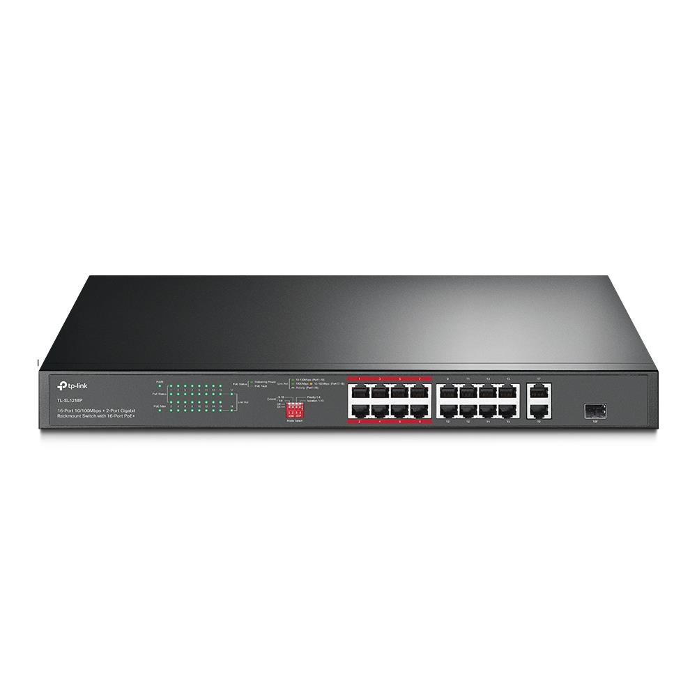 TP-LINK Desktop/pedestal 16x10Base-T / 100Base-TX PoE+ ports 16 TL-SL1218P (Switch)