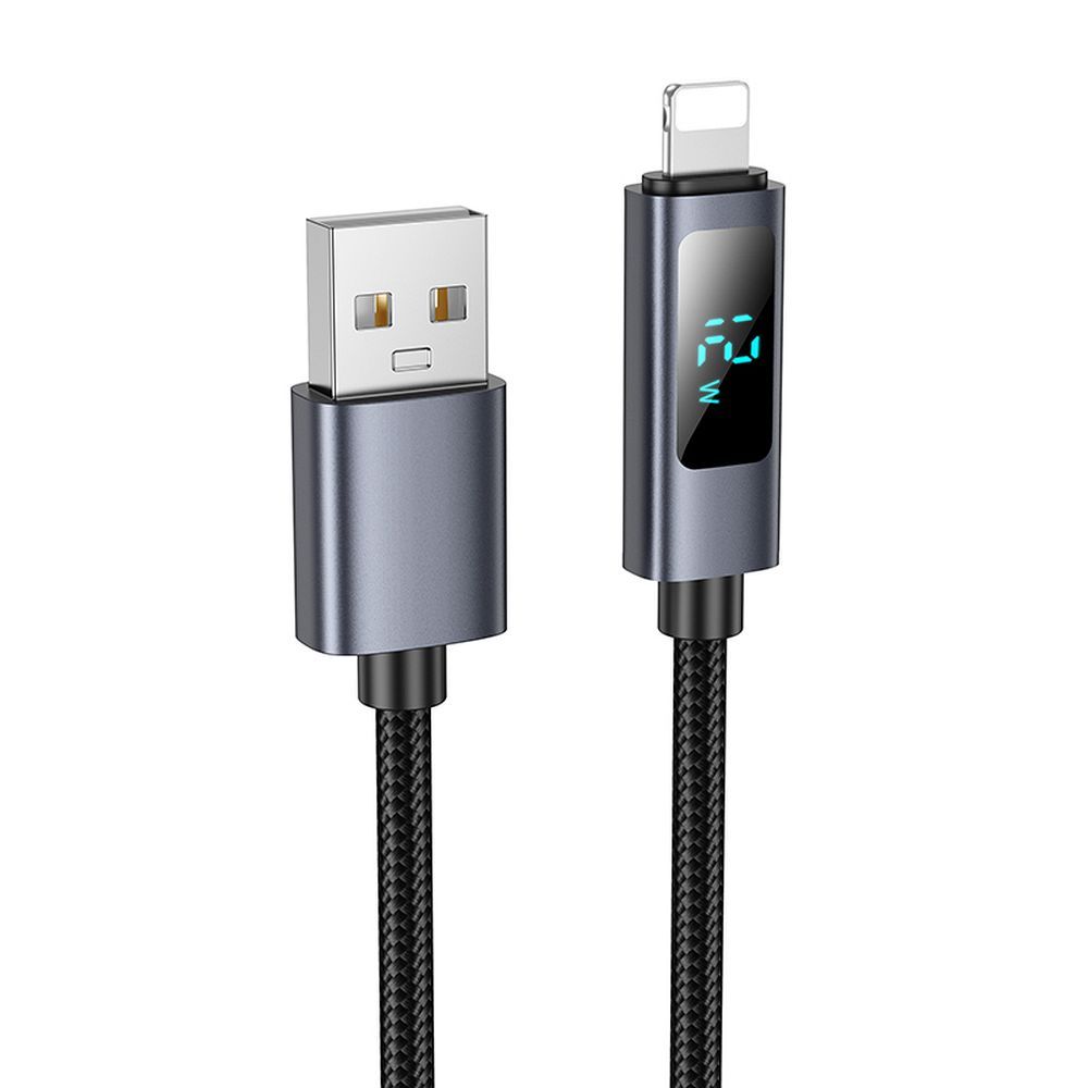Кабель USB A to Lightning Hoco 2,4A с дисплеем 1 м X112 чёрный
