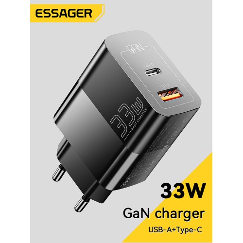 Laadija Essager GaN Pinson must 33W (PD / QC3.0)