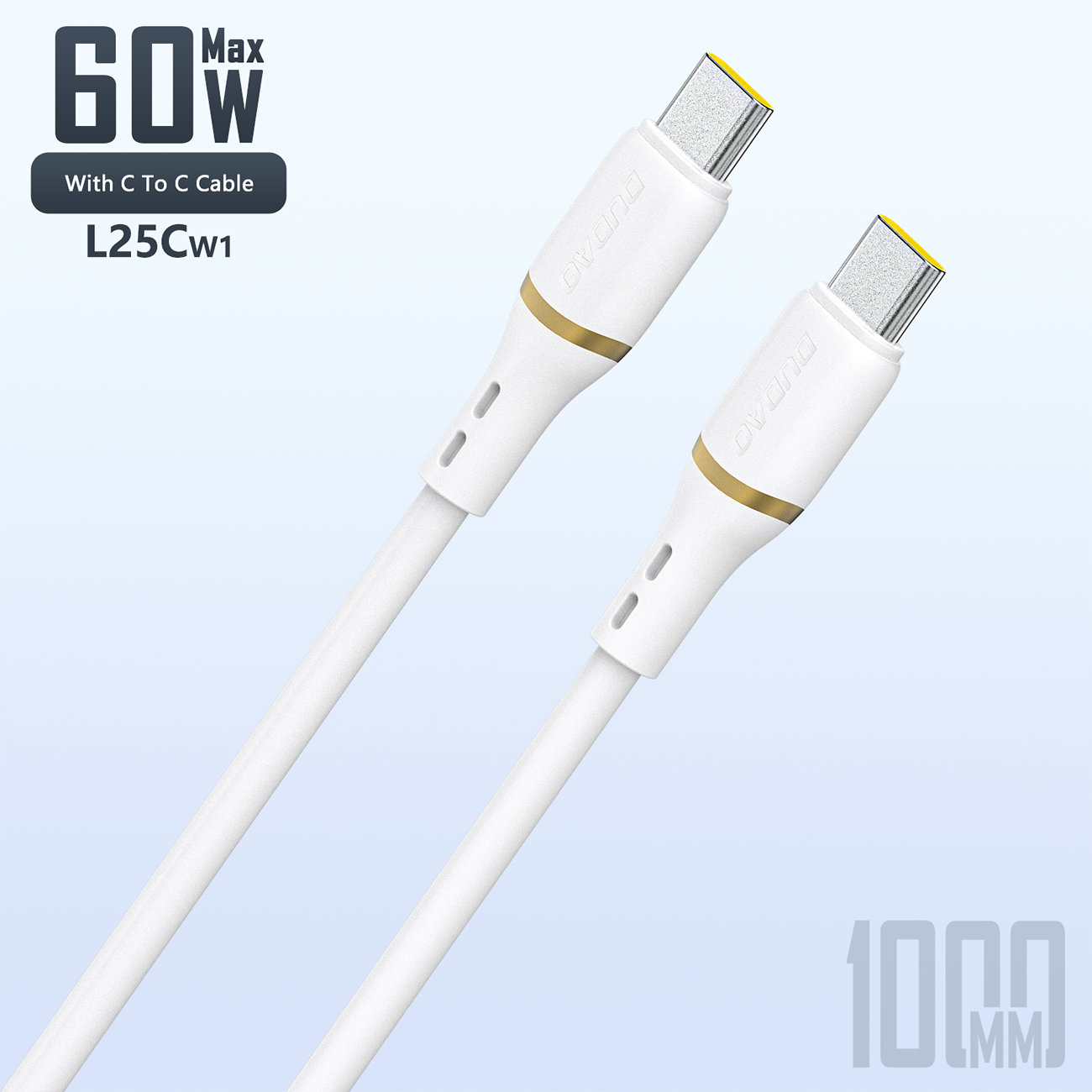 Dudao L25C USB-C - USB-C Silicone Kaabel 60W 1m - valge