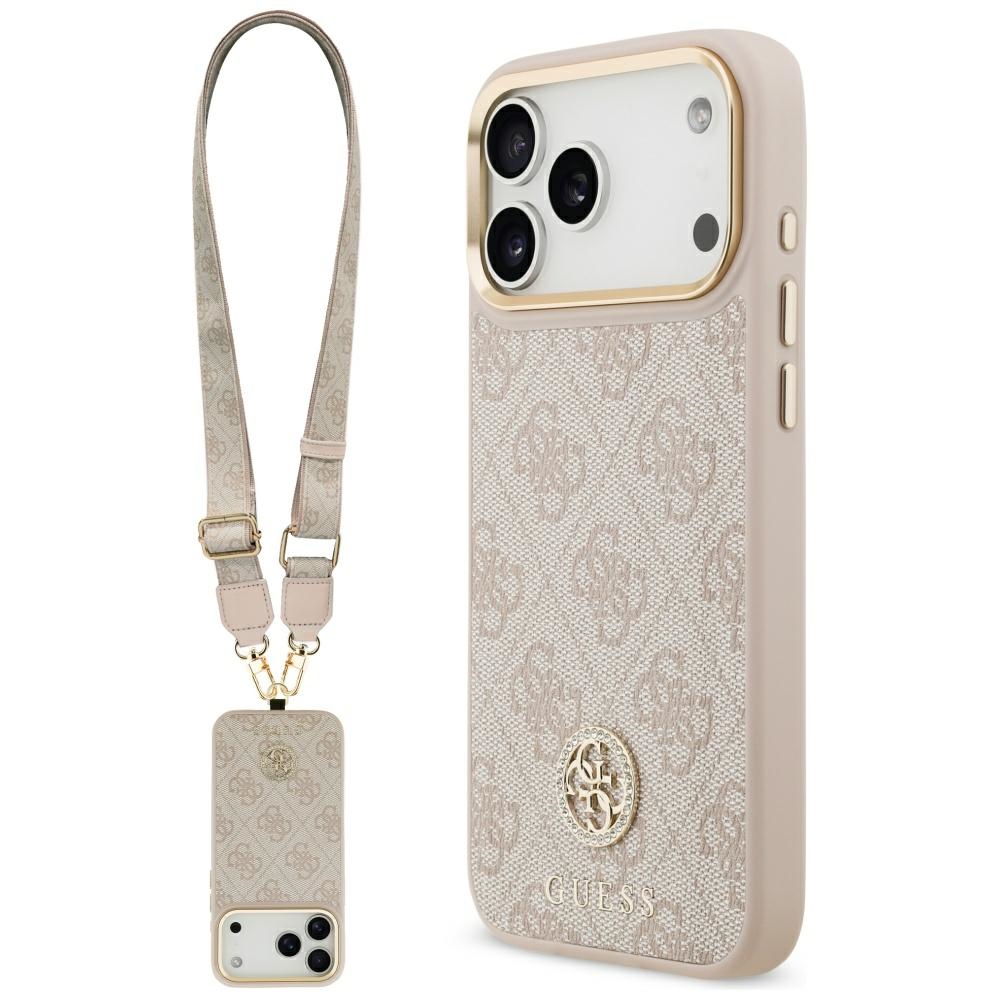 Guess 4G Strass Logo & Big Strap Metal Buttons MagSafe Ümbris jaoks iPhone 17 Pro Max - Roosa