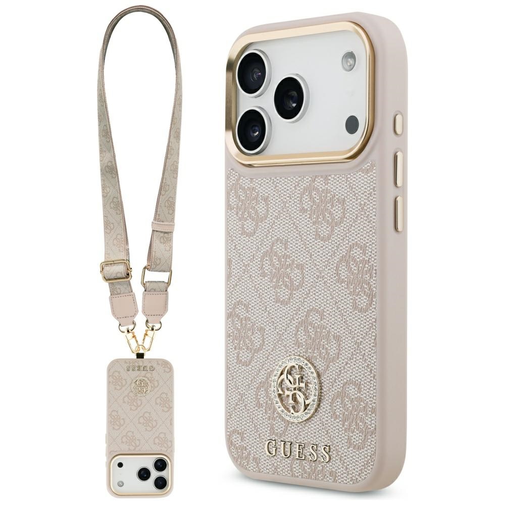 Guess 4G Strass Logo & Big Strap Metal Buttons MagSafe Ümbris jaoks iPhone 17 Pro - Roosa