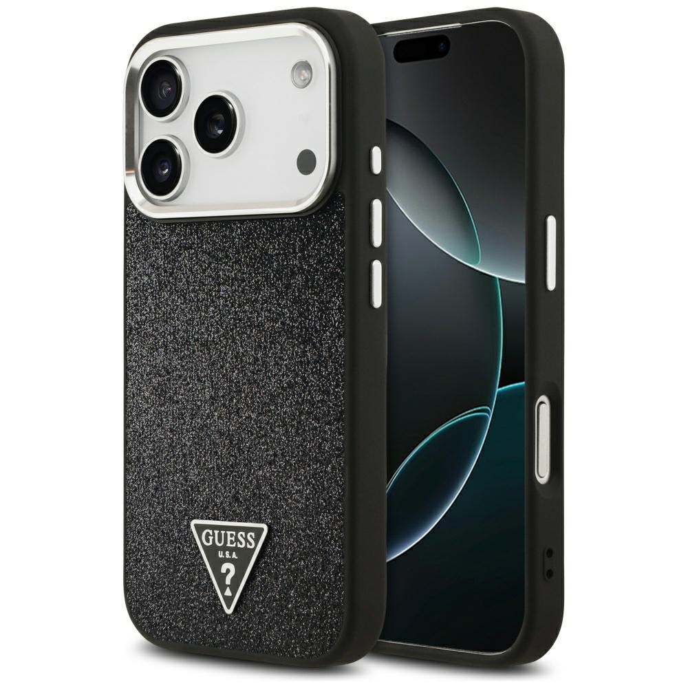 Guess Glitter Triangle Logo MagSafe Ümbris jaoks iPhone 17 Pro - Must