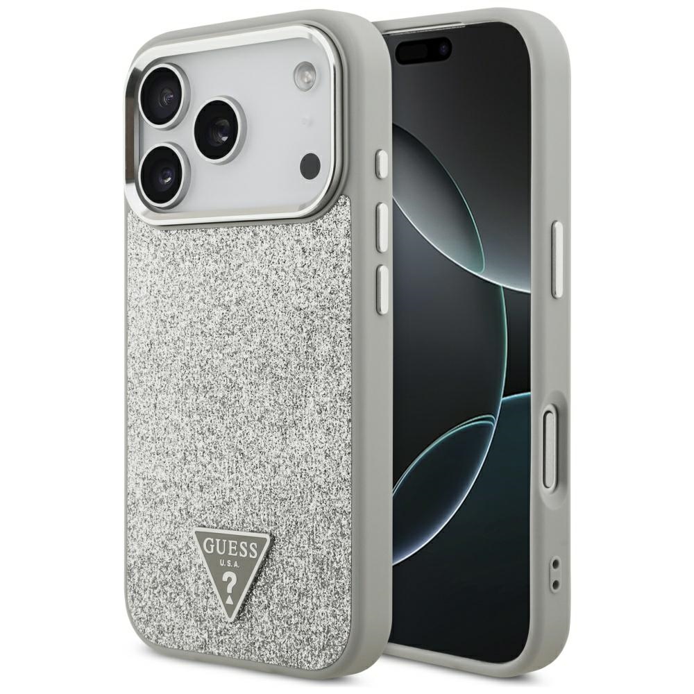 Guess Glitter Triangle Logo MagSafe ümbris jaoks iPhone 17 Pro - hõbedane