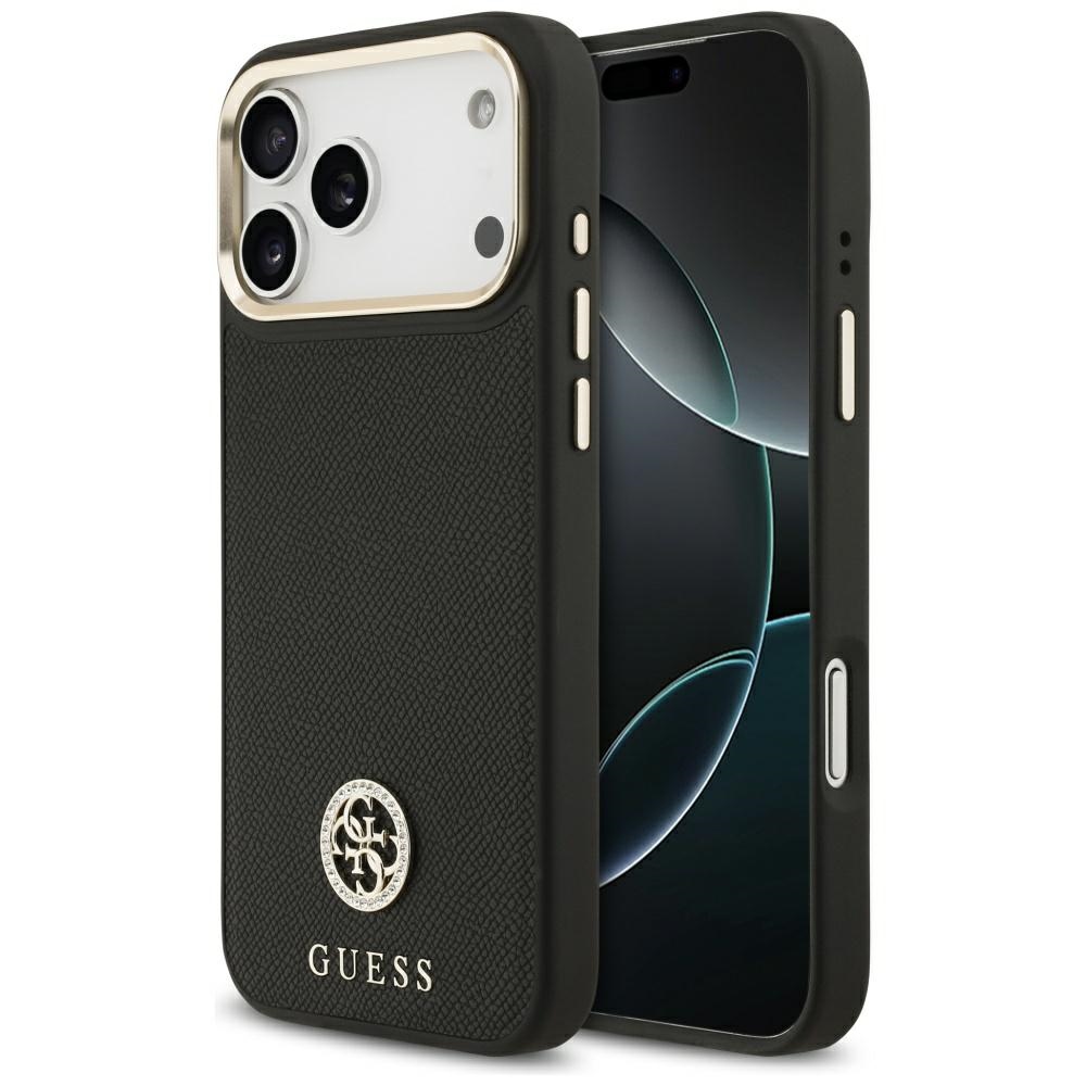 Guess Grained Strass Logo MagSafe ümbris jaoks iPhone 17 Pro Max - must