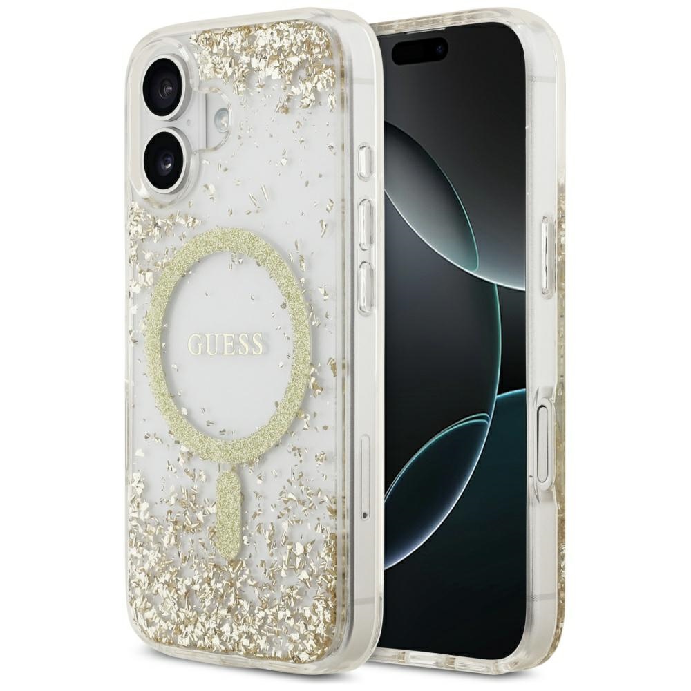 Guess Resin Bottom Glitter MagSafe ümbris jaoks iPhone 17 - kuldne