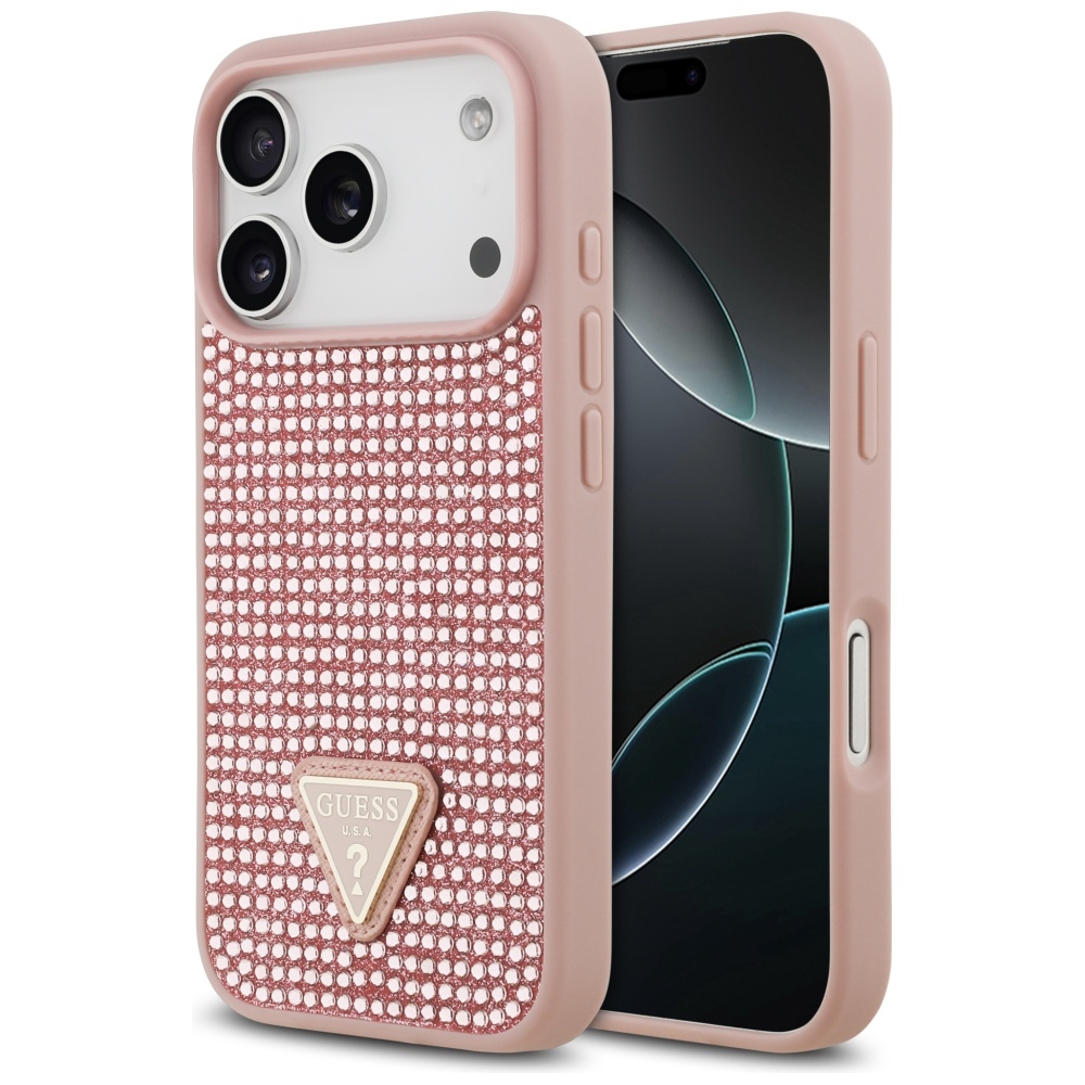 Guess Rhinestone Triangle Logo чехол для iPhone 17 Pro - розовый