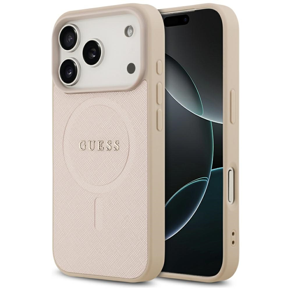 Guess Saffiano Classic Logo MagSafe Ümbris jaoks iPhone 17 Pro - Roosa