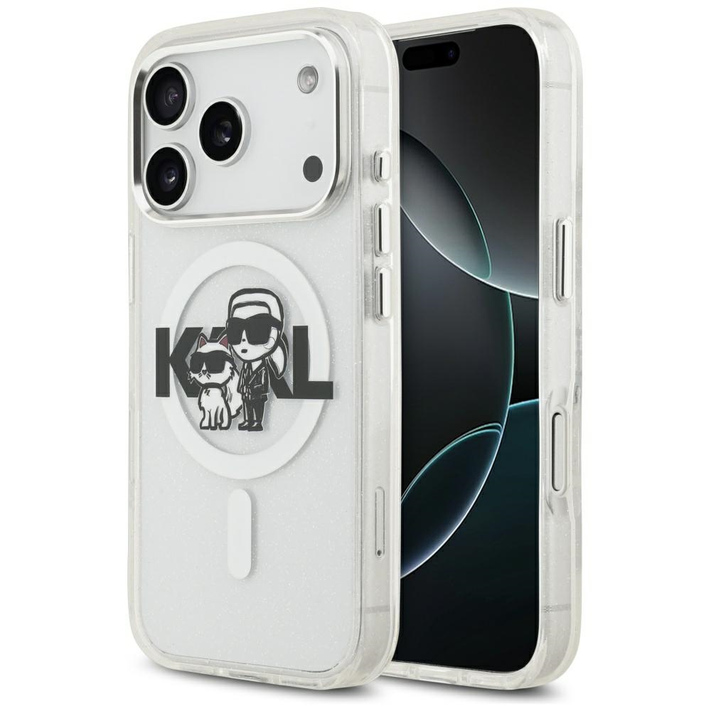 Karl Lagerfeld IML Glitter Karl & Choupette Sketch Logo MagSafe Ümbris jaoks iPhone 17 Pro - Clear