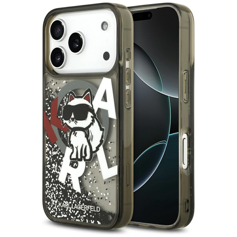 Karl Lagerfeld Liquid Glitter Choupette Logo MagSafe Ümbris jaoks iPhone 17 Pro - Must