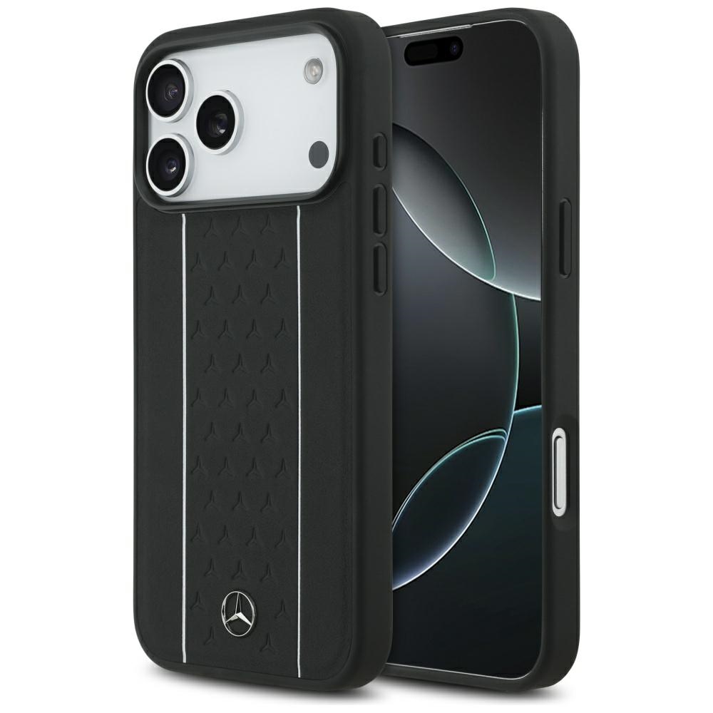 Mercedes Leather Star Pattern Stripes MagSafe Ümbris jaoks iPhone 17 Pro Max - Must