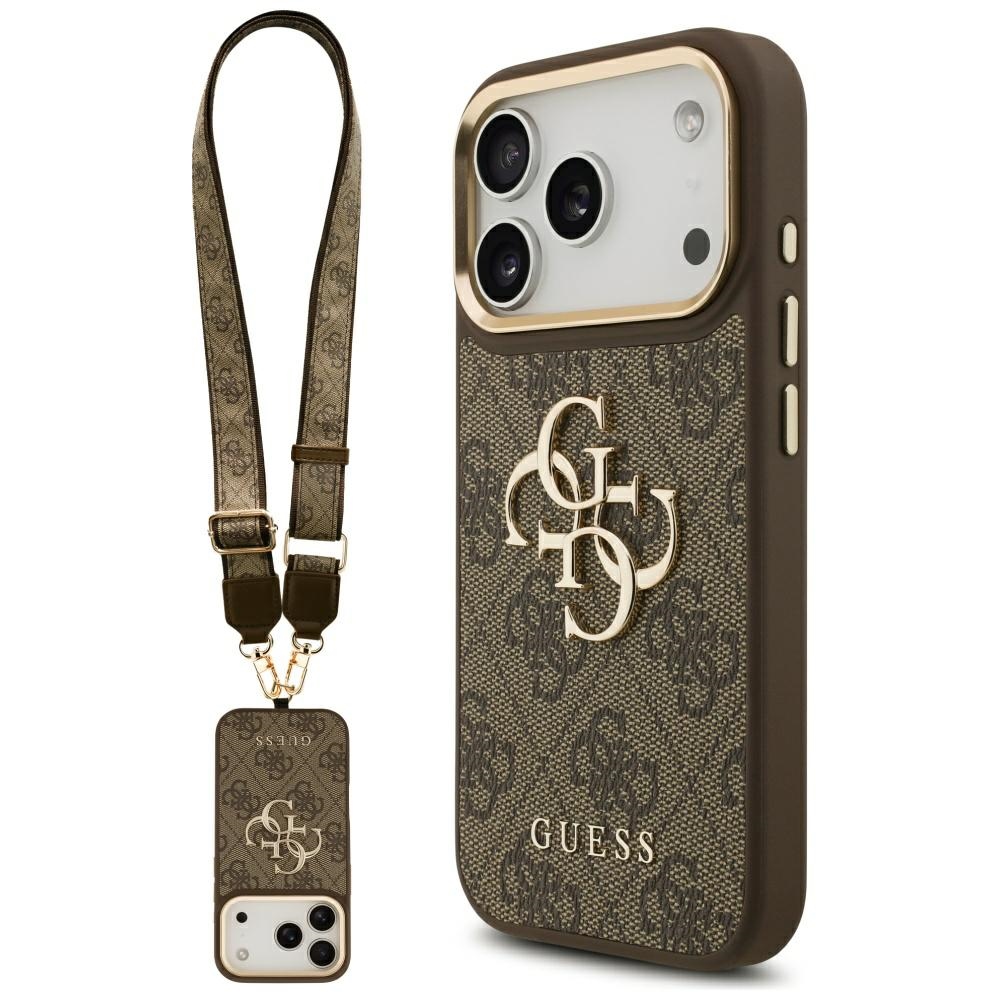 Guess 4G Big 4G Classic Logo Big Strap Metal Buttons чехол iPhone 17 Pro коричневый