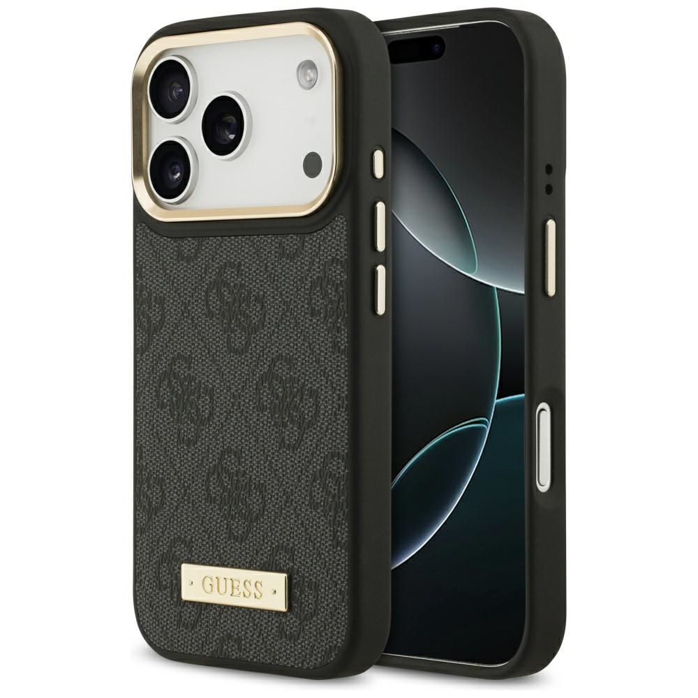 Guess 4G Logo Plate MagSafe Чехол для iPhone 17 Pro - чёрный