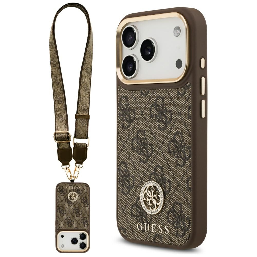 Guess 4G Strass Logo & Big Strap Metal Buttons MagSafe Ümbris jaoks iPhone 17 Pro - Brown