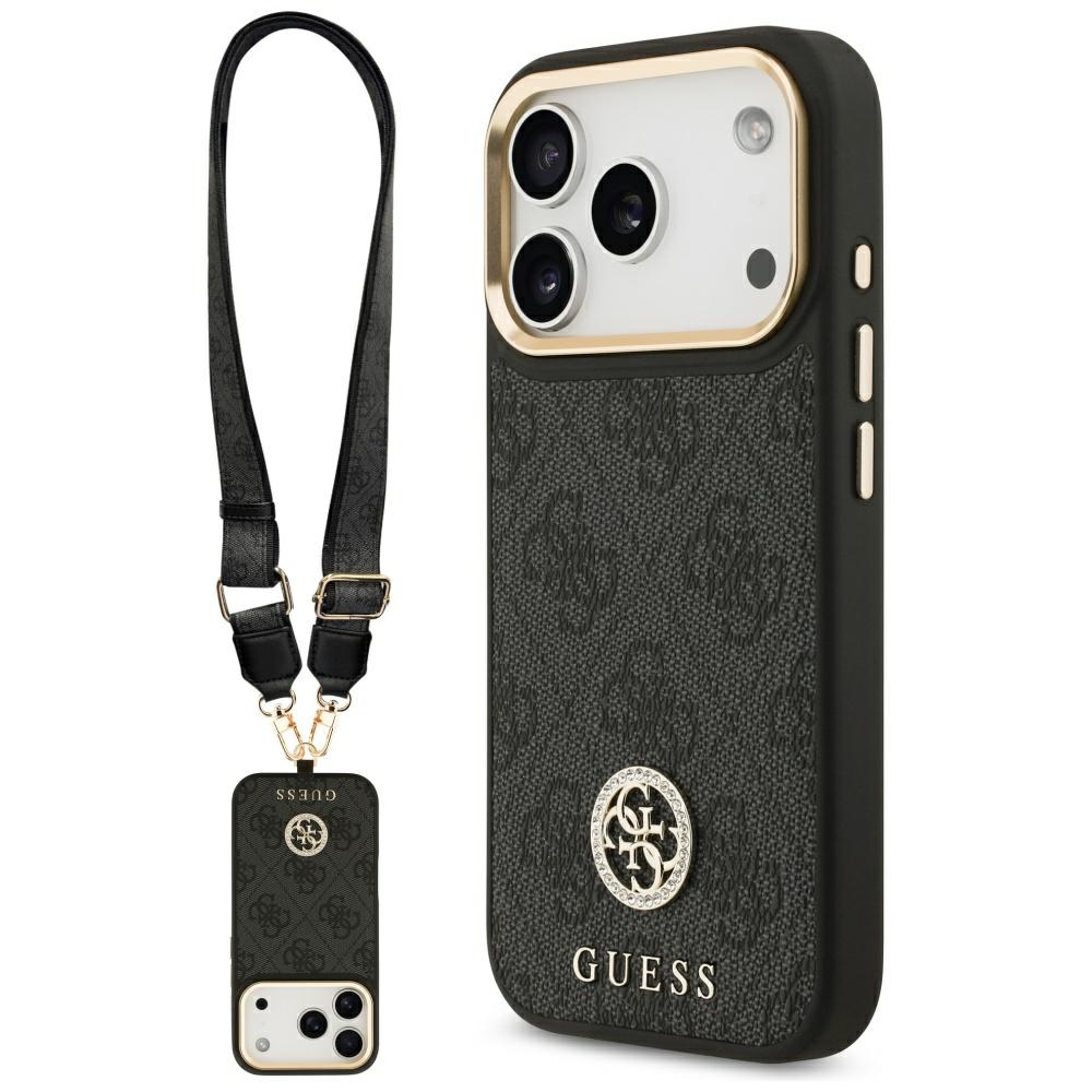 Guess 4G Strass Logo & Big Strap Metal Buttons MagSafe чехол iPhone 17 Pro черный