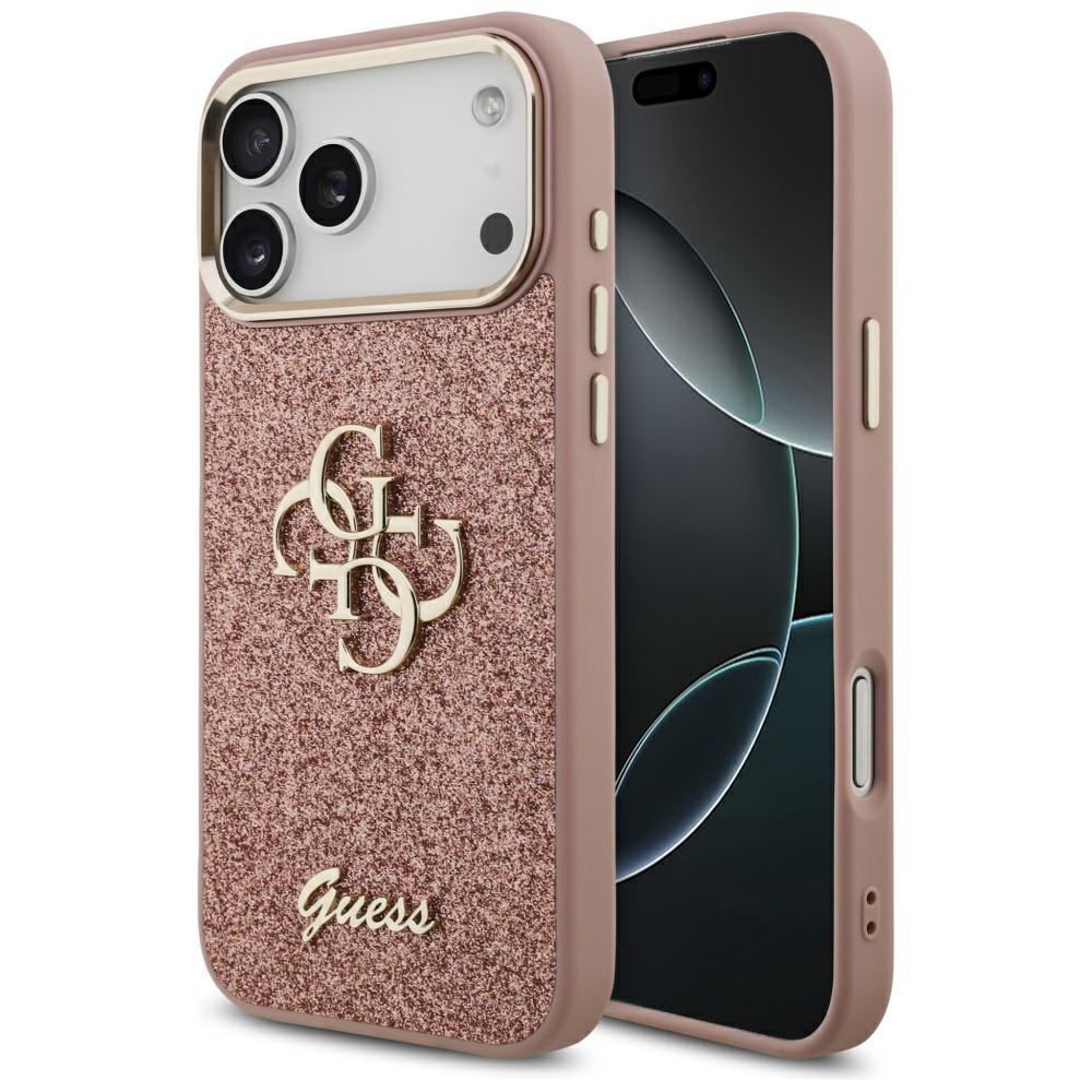 Guess Fixed Glitter Big 4G Metal Raamiga Ümbris jaoks iPhone 17 Pro Max - Roosa