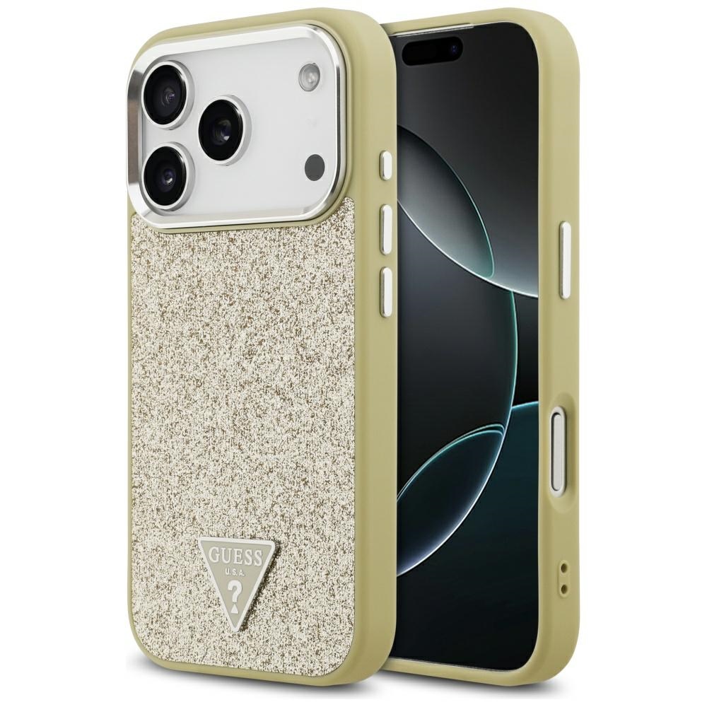 GUESS ümbris jaoks IPHONE 17 Pro compatible with MagSafe GUHMP17LPFGTSCMD (PU Glitter W/ Triangle Logo) kuldne