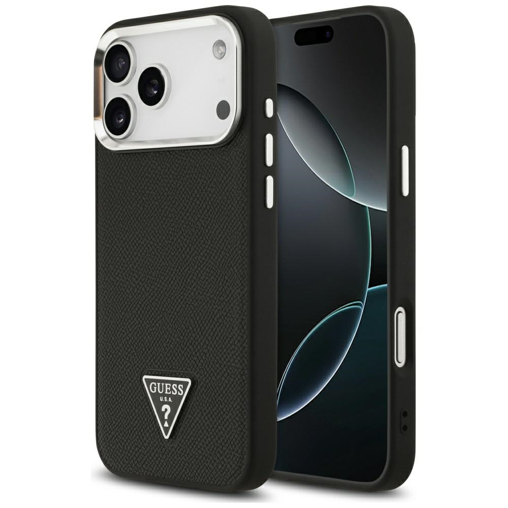 Guess Grained Triangle Logo MagSafe чехол iPhone 17 Pro Max черный