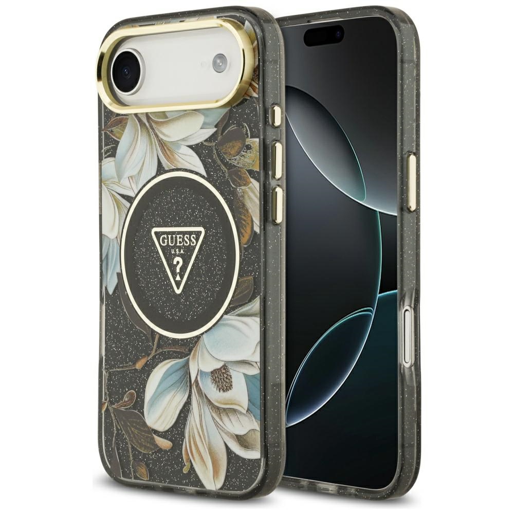 GUESS ümbris jaoks IPHONE 17 Air compatible with MagSafe GUHMP17MHFLPEDK (IML Metal Glitter Flowers Triangle) must