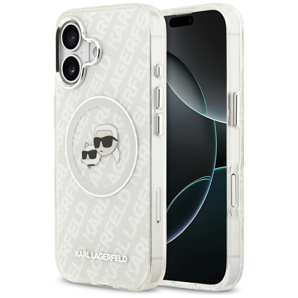 Karl Lagerfeld IML Glitter Karl & Choupette Heads Logo MagSafe iPhone 17 Ümbris - Hall