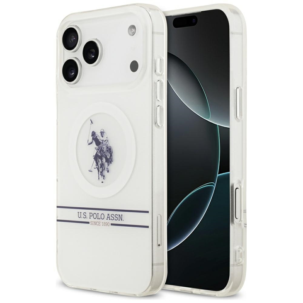 US Polo DH and Bottom Stripe Logo MagSafe Ümbris jaoks iPhone 17 Pro Max - Valge