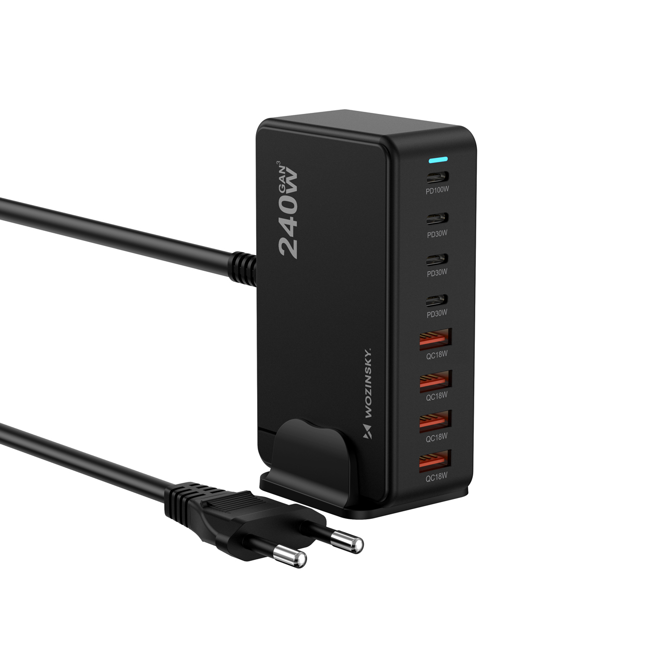 Wozinsky WSL-240 GaN QC3 Зарядная станция 200W, чёрный