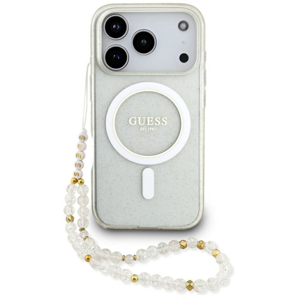 Guess IML Glitter Pearl Strap MagSafe Чехол для iPhone 17 Pro - прозрачный