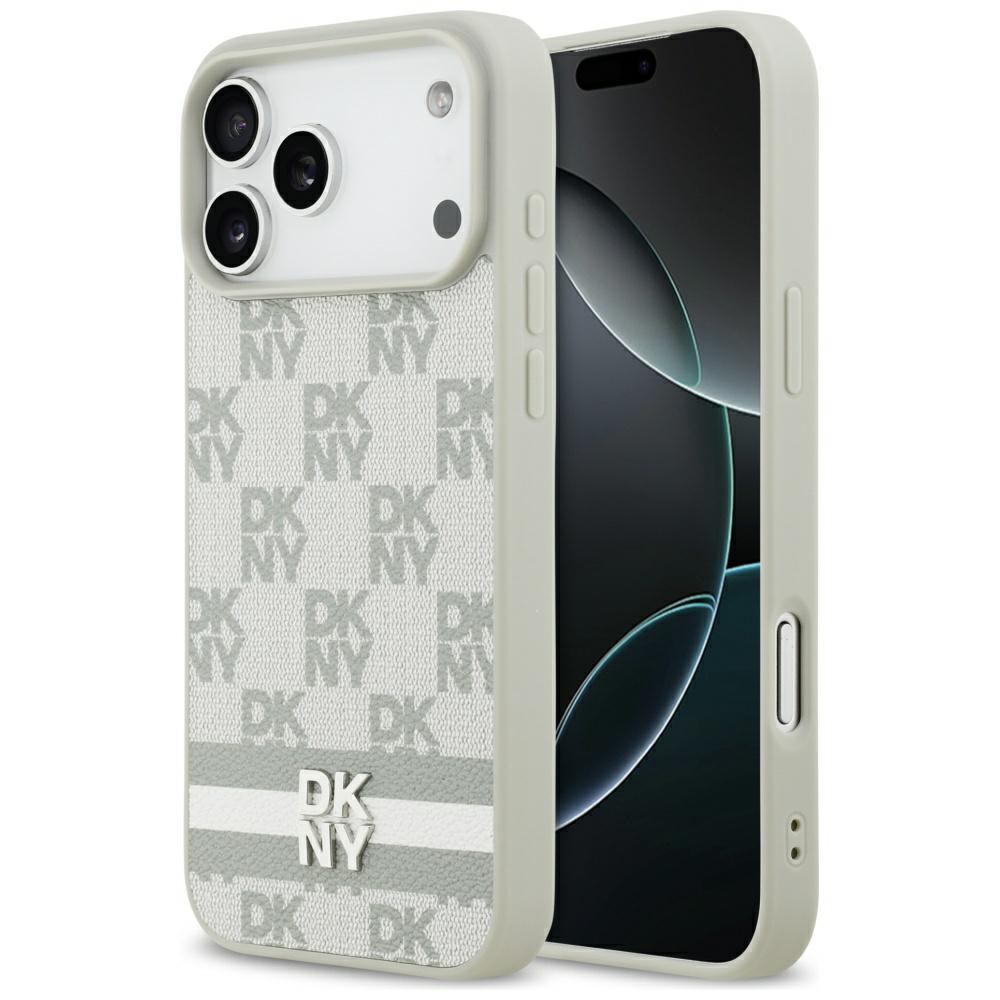 DKNY Checkered with Printed Stripes Ümbris jaoks iPhone 17 Pro Max - Beige