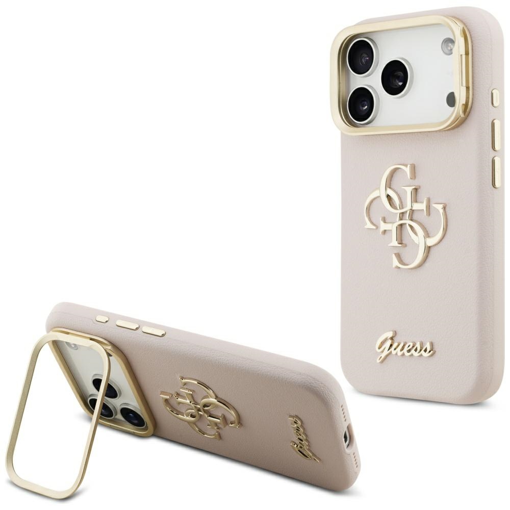 GUESS ümbris jaoks IPHONE 17 Pro GUHCP17LPCS4GSP (Grained PU Big 4G & Stand Camera) roosa