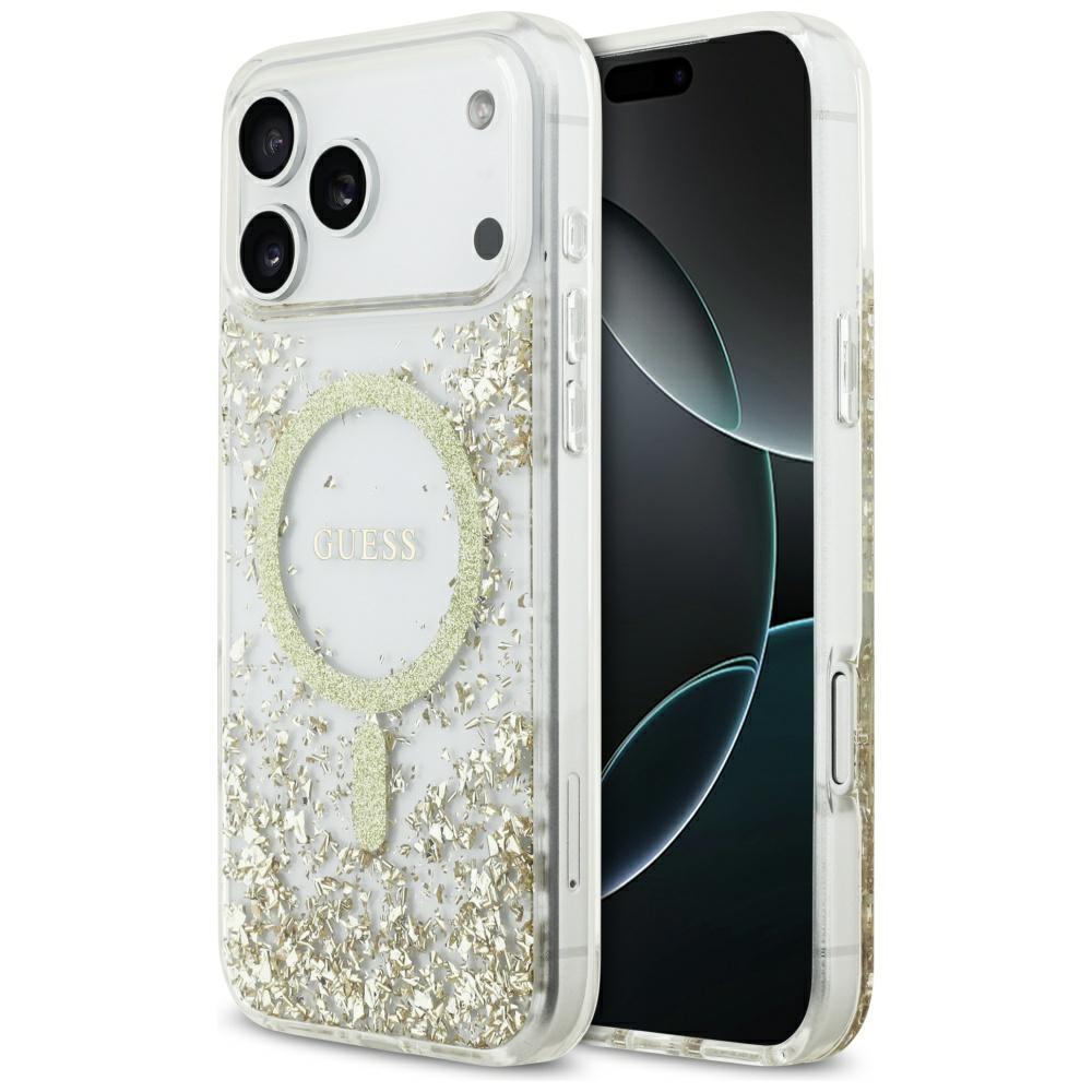 GUESS ümbris jaoks IPHONE 17 Pro Max compatible with MagSafe GUHMP17XRGRGED (Resin Bottom Glitter) kuldne