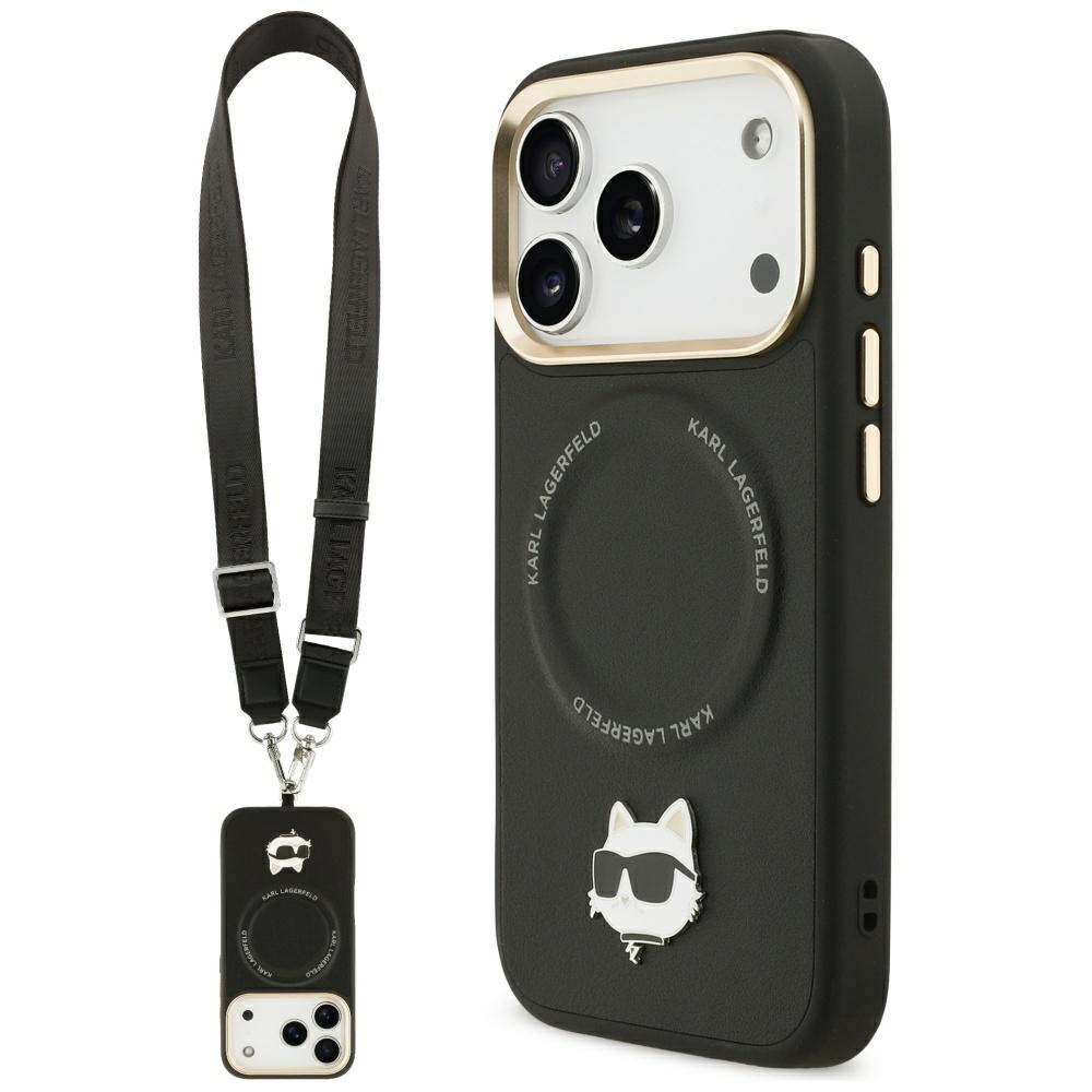 Karl Lagerfeld Big Strap Choupette Metal Logo MagSafe Ümbris jaoks iPhone 17 Pro Max - must