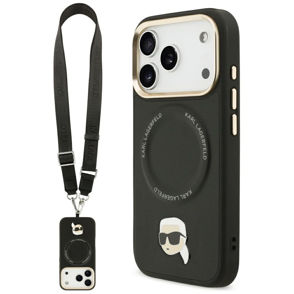 Karl Lagerfeld Big Strap Karl Metal Logo MagSafe Ümbris jaoks iPhone 17 Pro - must