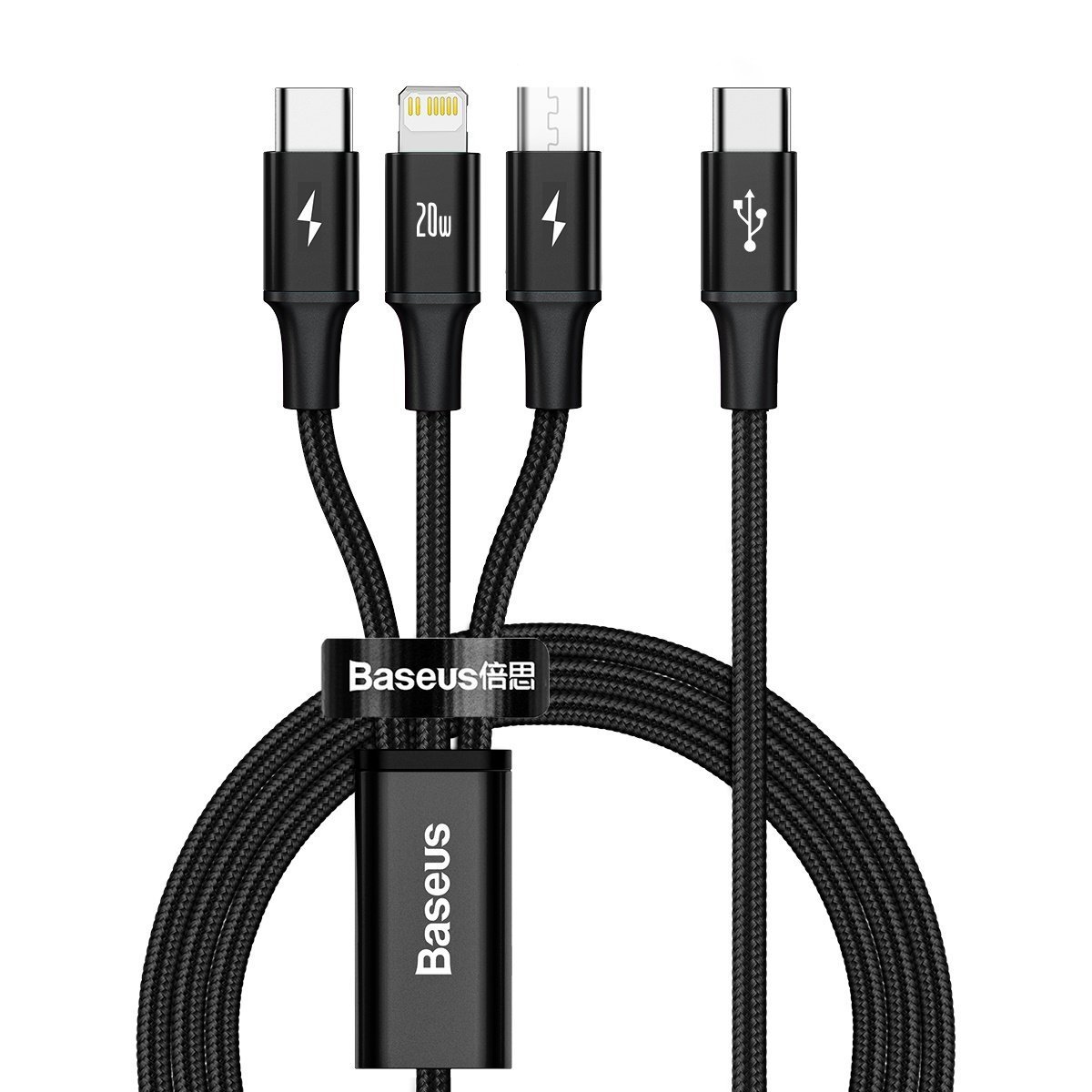 Baseus Rapid Series 3-in-1 cable USB-C Jaoks M+L+T 20W 1.5m Must