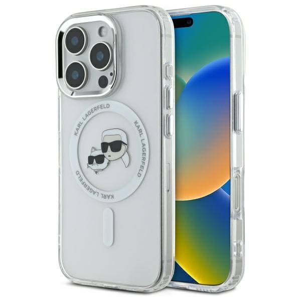 Чехол Karl Lagerfeld IML Metal Karl&Choupette Head MagSafe для iPhone 16 Pro Max (белый)