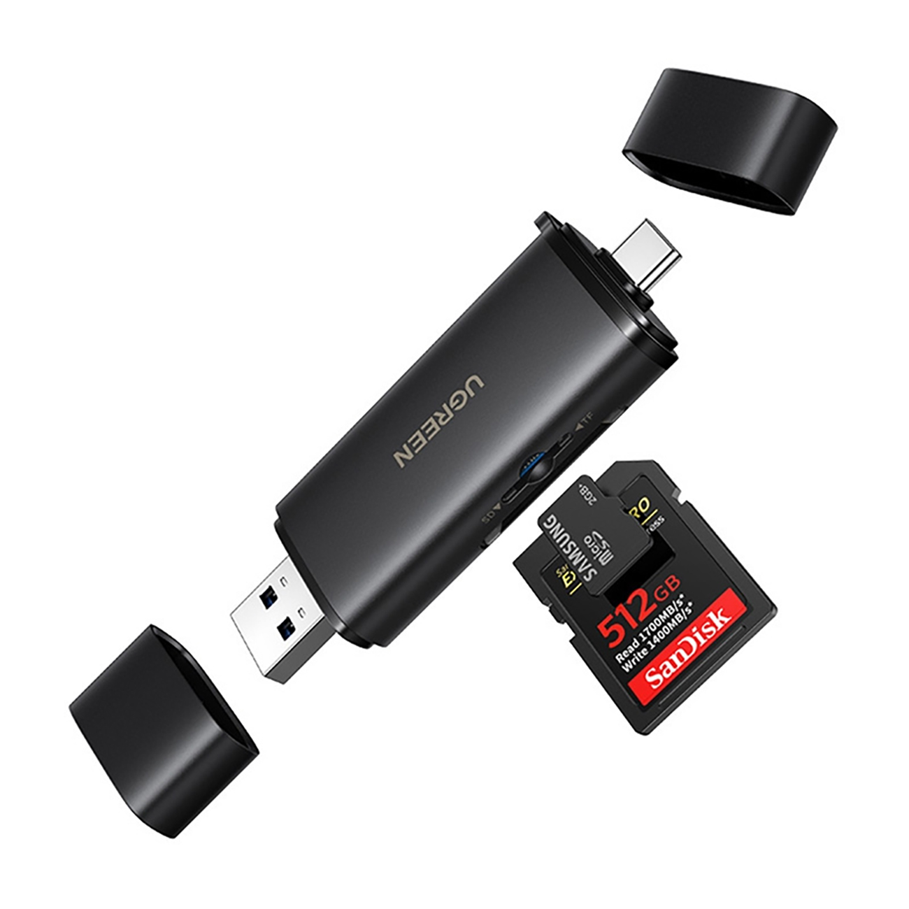 Ugreen 2in1 USB-C / USB-A SD 4.0 UHS-II kaardilugeja - must