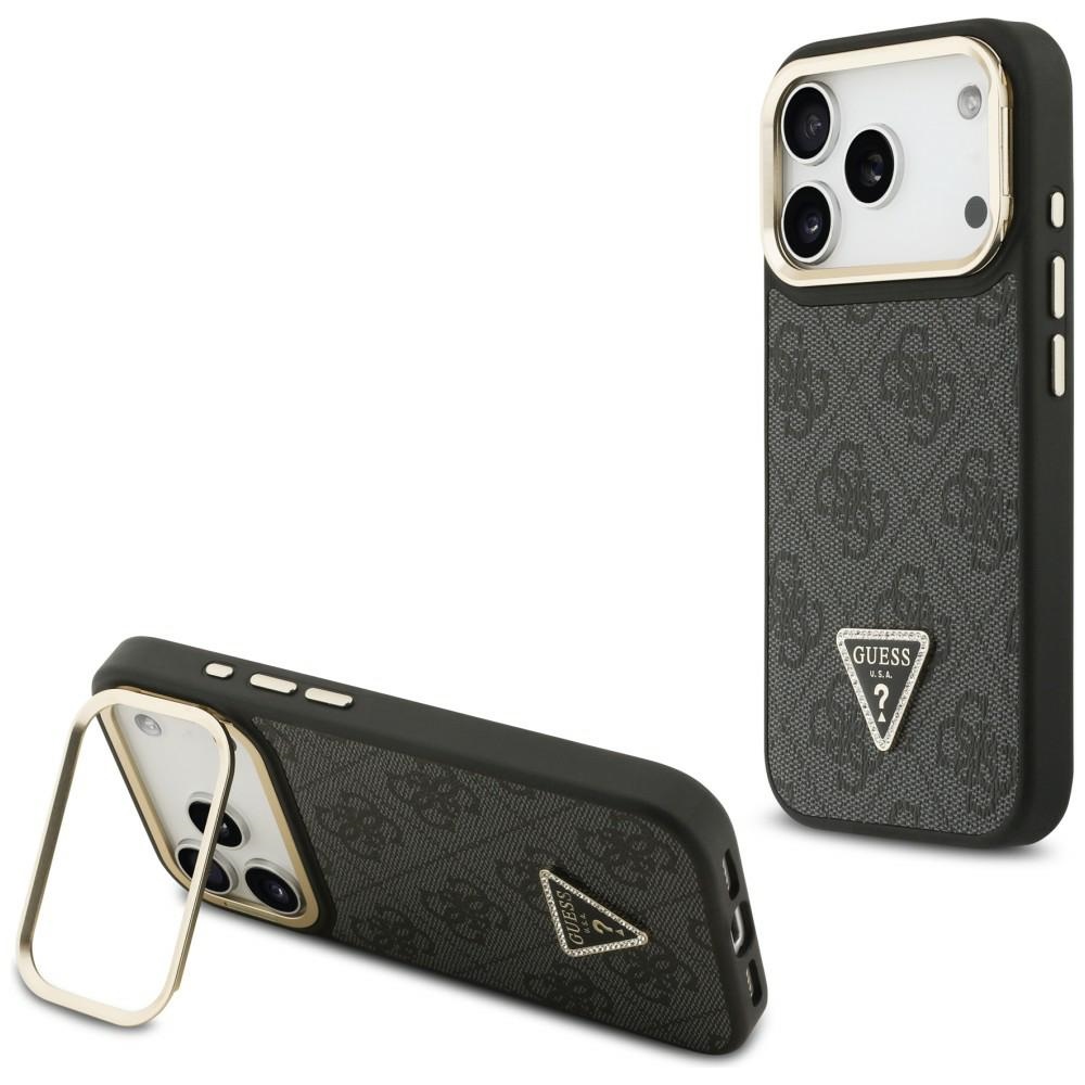Guess 4G PU Triangle Logo & Stand Camera Magsafe чехол iPhone 17 Pro - черный