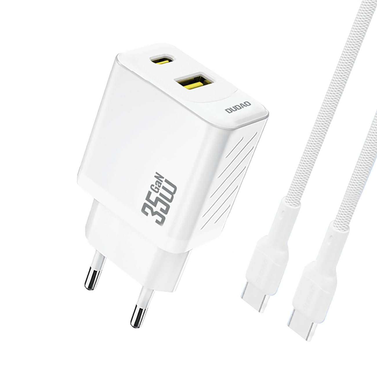 Dudao A27MaxCEU PD QC 35W USB-A USB-C seinalaadija USB-C kaabliga - valge