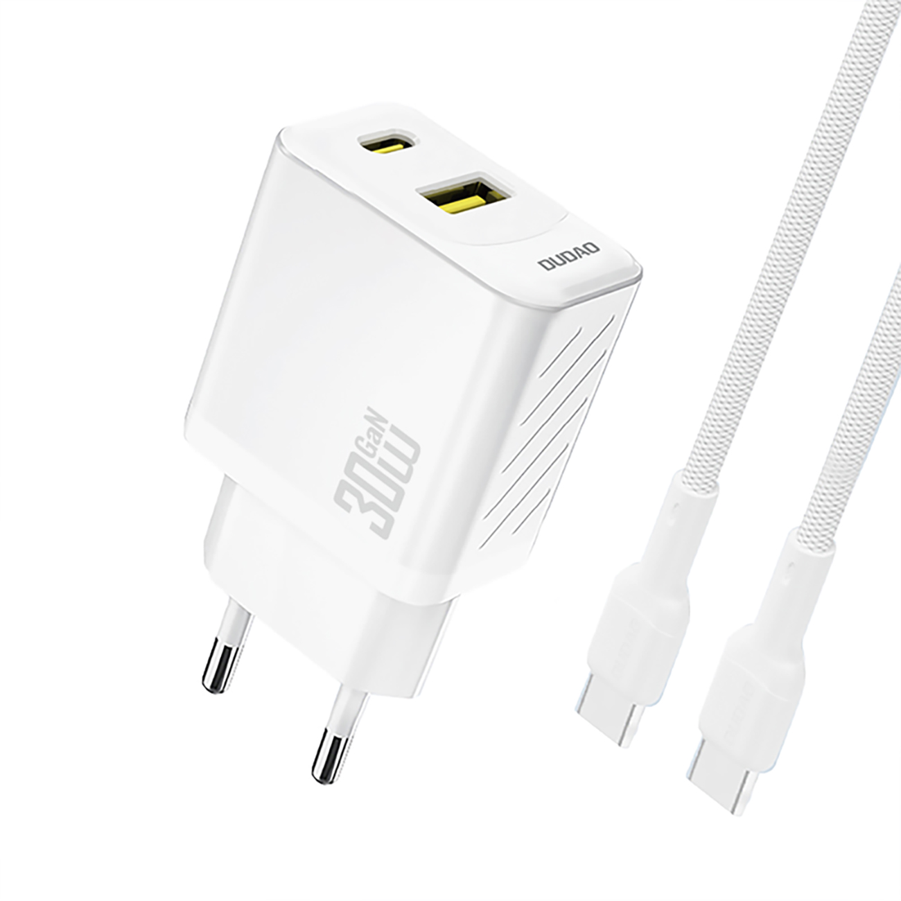 Dudao A27TCEU PD 30W GaN USB-A USB-C seinalaadija USB-C kaabliga - valge