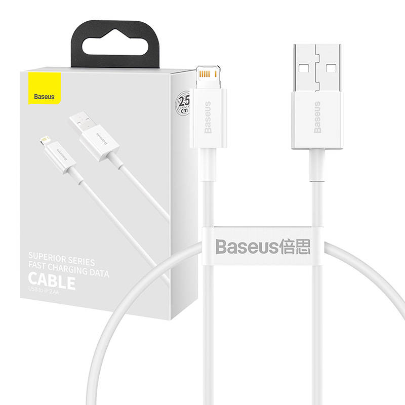 Baseus Superior Series Kaabel USB to Lightning, 2.4A, 0,25m (valge)