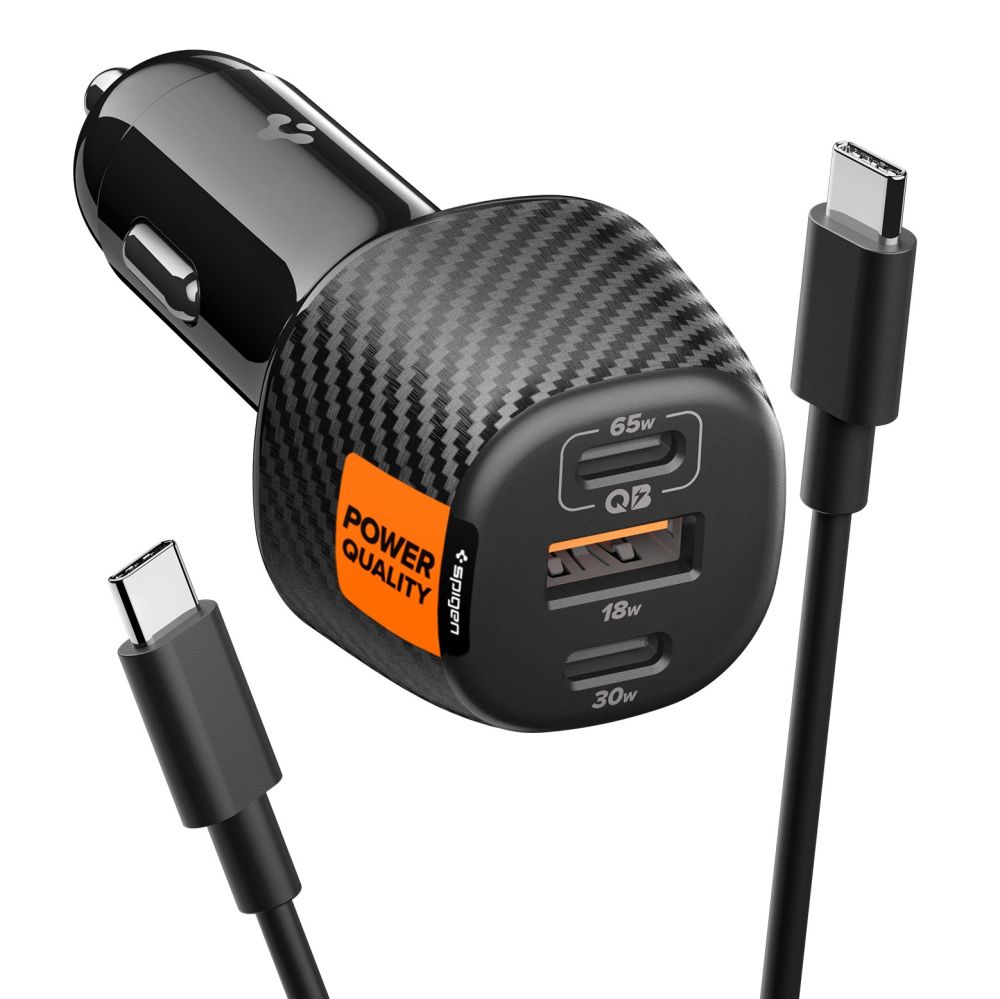 Spigen Essential EV1133 3-portiline autolaadija - must